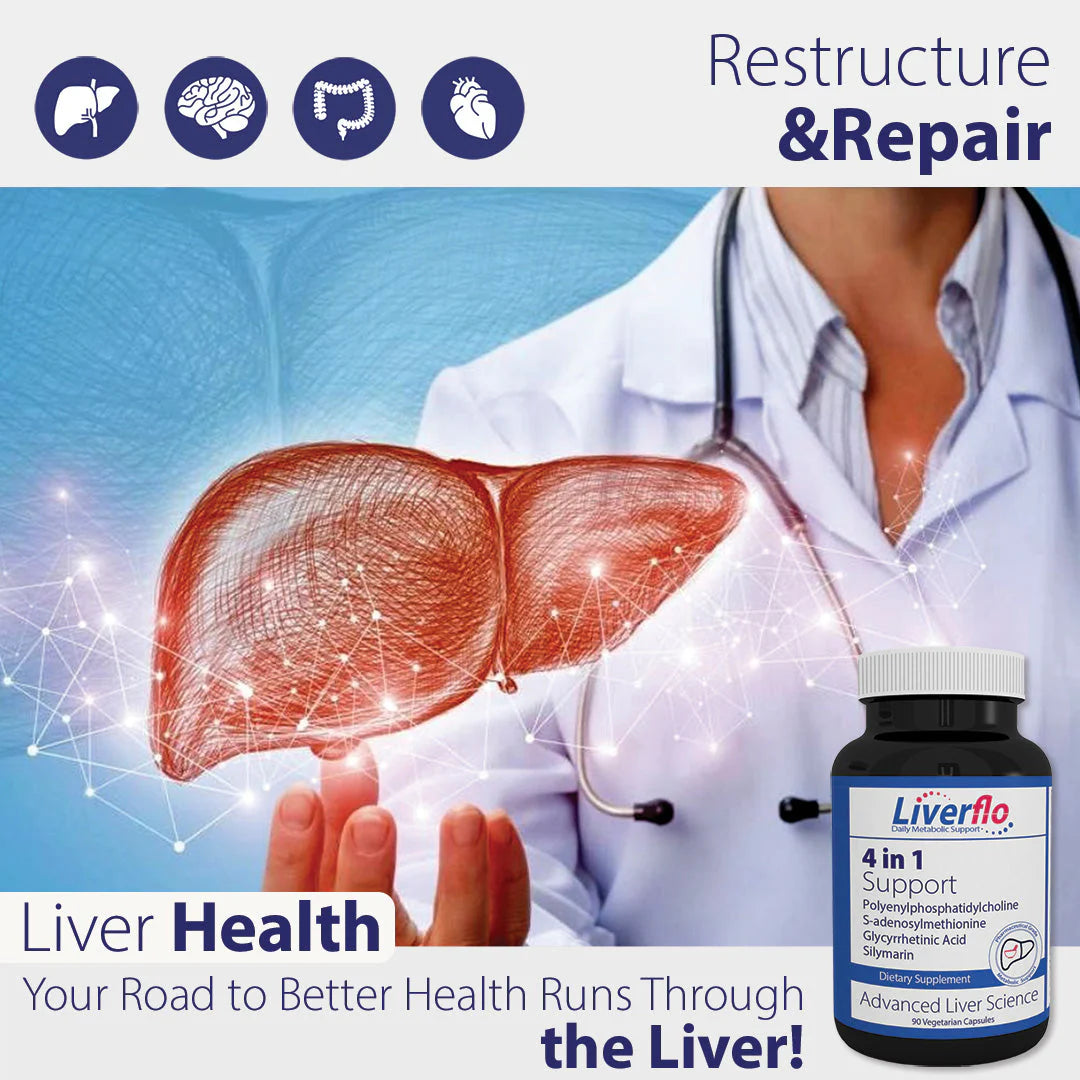 LiverFlo 4 in 1 Essentials with Liposomal B complex vitamins including 5-MTHF, B12 as Methylcobalamin, Biotin, and L-Carnitine